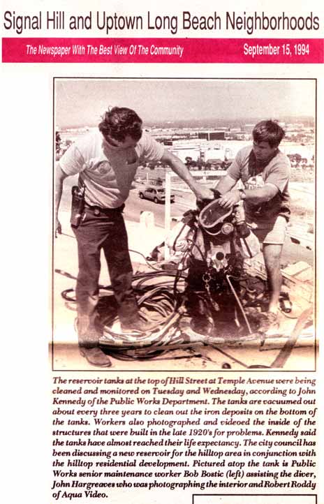 Article from Signal Hill during 
      inspections of the drinking water reservoirs